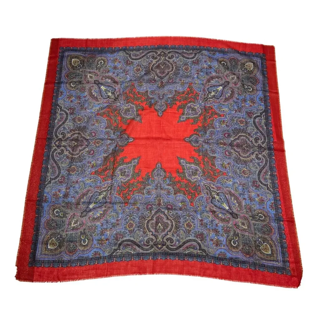 Summit Hill Italy 85% Wool Paisley Square Shawl Wrap Scarf 53x53 Oversized
